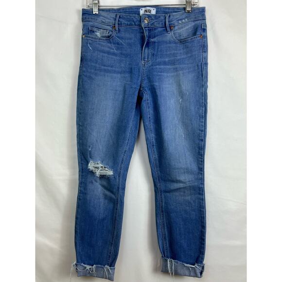 Paige Women's Size 29 Blue Verdugo Ankle Cuffed Hem Stone Washed Denim Jeans - Picture 1 of 8